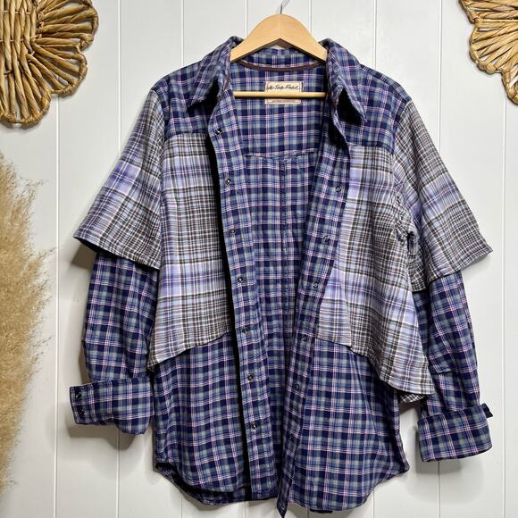Free People Purple Plaid Button Down Shirt - Picture 7 of 8